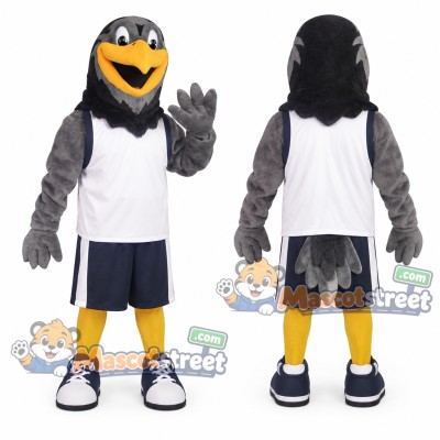 Gray Hawk Mascot Costume with White Shirt and Black Shorts Gray Hawk Mascot Costume with White Shirt and Black Shorts