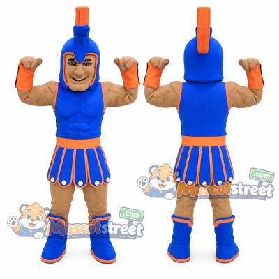 Roman Warrior Mascot Costume with Blue Armor and Helmet Roman Warrior Mascot Costume with Blue Armor and Helmet