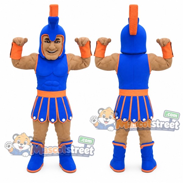 Roman Warrior Mascot Costume with Blue Armor and Helmet