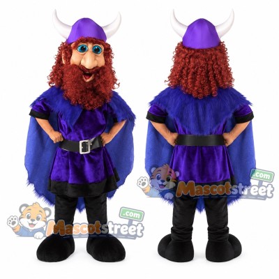 Viking Mascot Costume with Purple Tunic and Horned Helmet Viking Mascot Costume with Purple Tunic and Horned Helmet