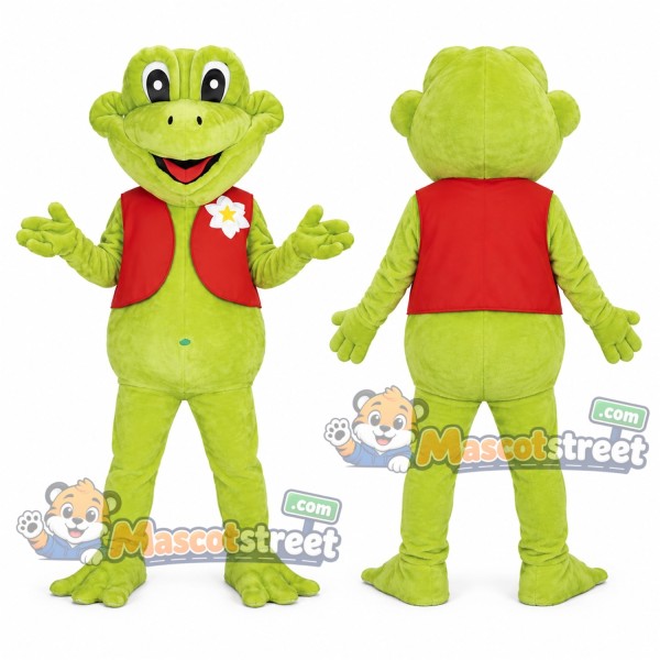 Green Frog Mascot Costume with Red Vest