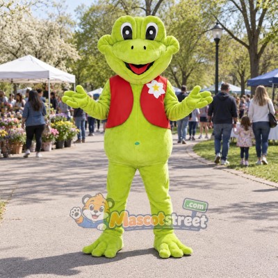 Green Frog Mascot Costume with Red Vest Green Frog Mascot Costume with Red Vest