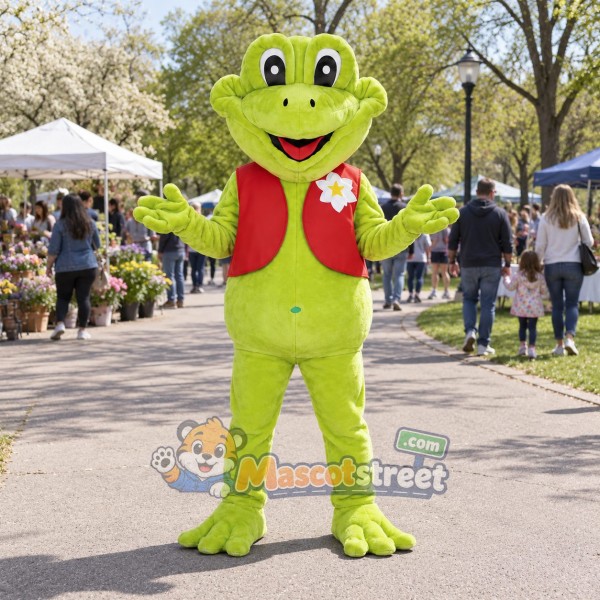 Green Frog Mascot Costume with Red Vest