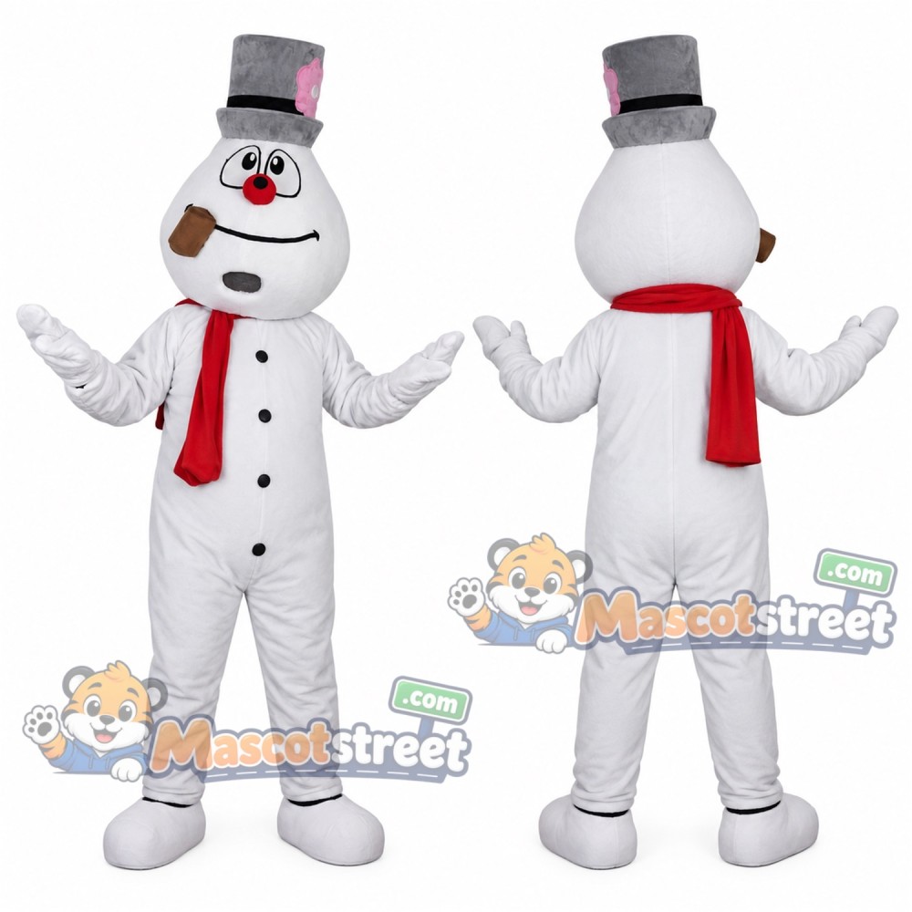 Snowman Mascot Costume with Gray Top Hat and Red Scarf Snowman Mascot Costume with Gray Top Hat and Red Scarf