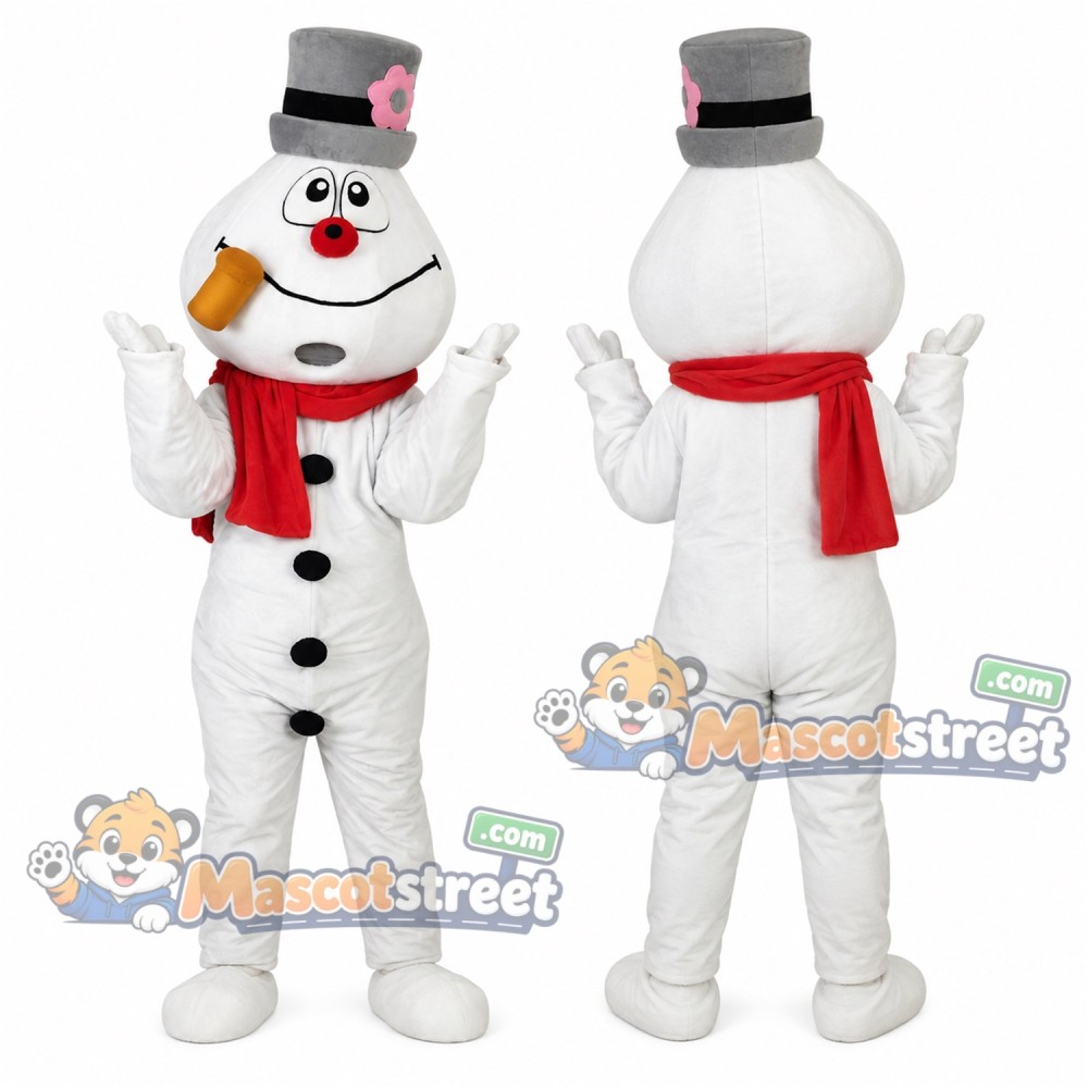 Snowman Mascot Costume with Gray Top Hat and Red Scarf Snowman Mascot Costume with Gray Top Hat and Red Scarf