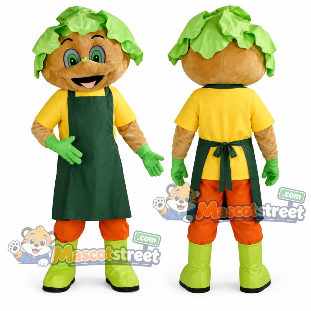 Vegetable Gardener Mascot Costume with Green Apron