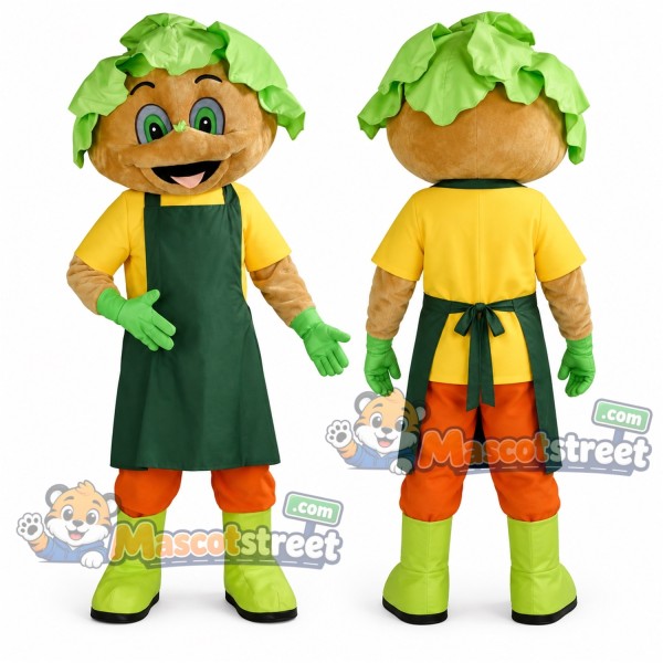Vegetable Gardener Mascot Costume with Green Apron