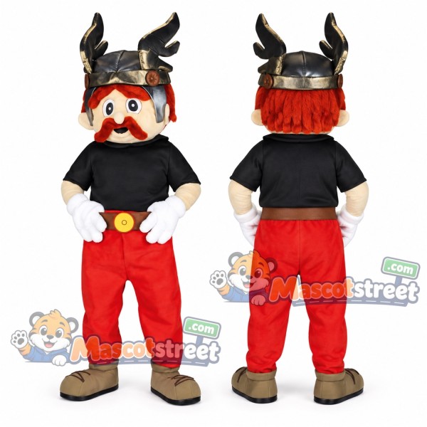 Warrior Mascot Costume with Black Shirt, Red Pants and Winged Helmet