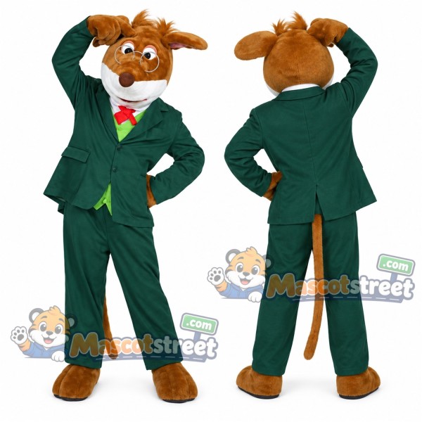 Brown Mouse Mascot Costume with Green Suit