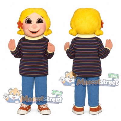 Girl Mascot Costume with Striped Shirt and Blue Pants Girl Mascot Costume with Striped Shirt and Blue Pants