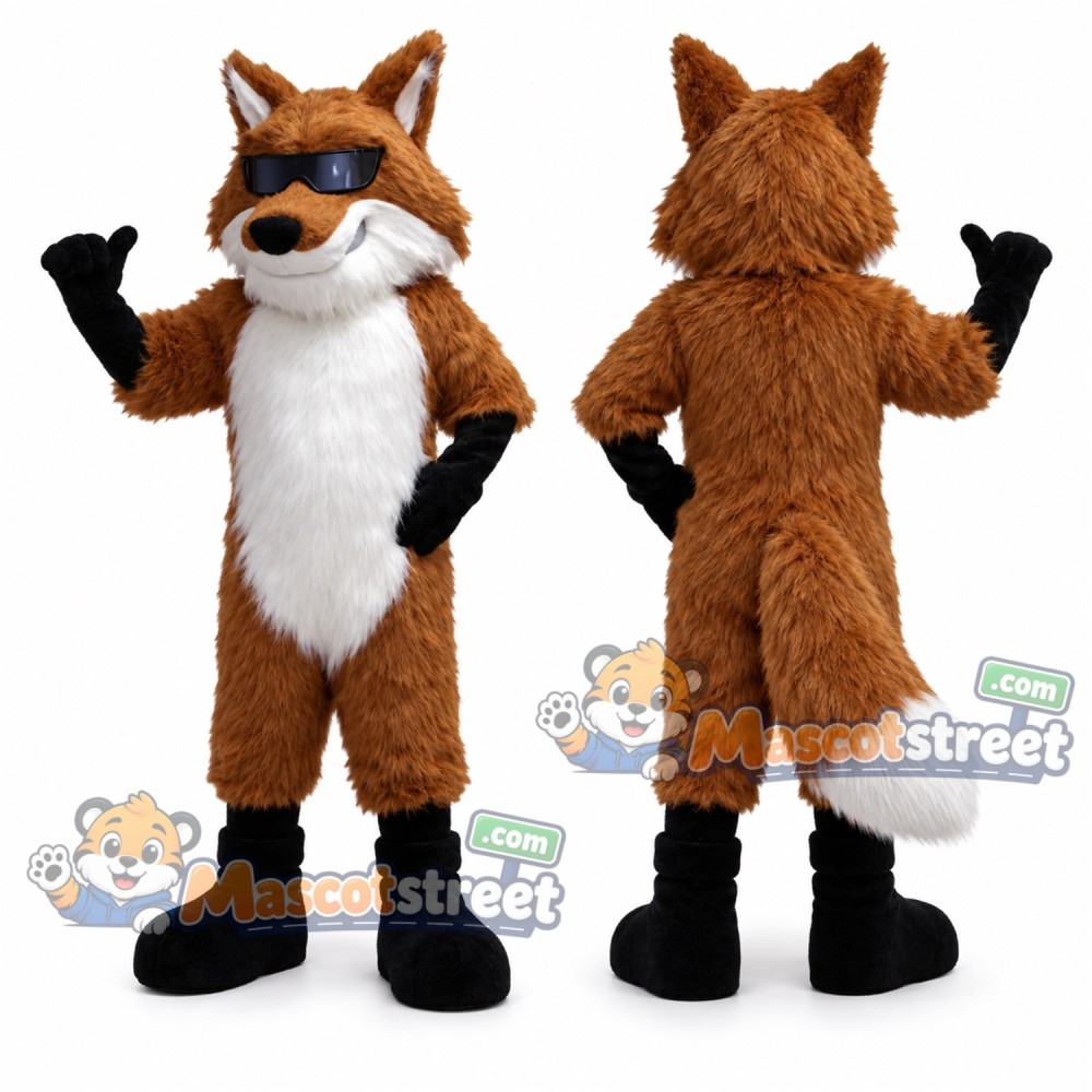 Brown Fox Mascot Costume with Glasses