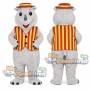 Gray Rhino Mascot Costume with Striped Vest and Boater Hat