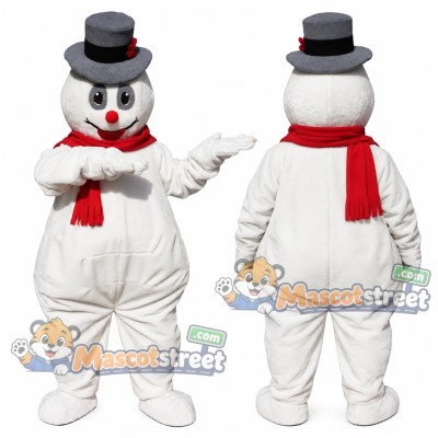 Snowman Mascot Costume with Gray Top Hat and Red Scarf Snowman Mascot Costume with Gray Top Hat and Red Scarf