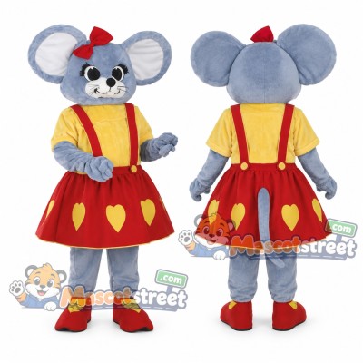 Gray Mouse Mascot Costume with Yellow Shirt and Red Skirt Gray Mouse Mascot Costume with Yellow Shirt and Red Skirt