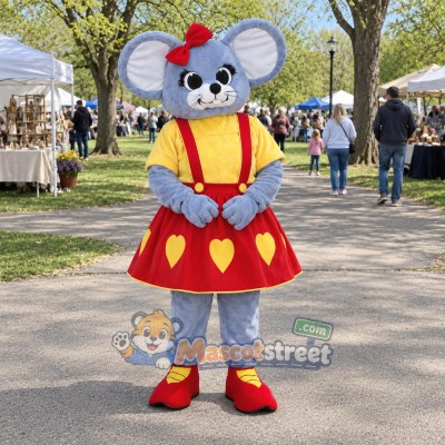 Gray Mouse Mascot Costume with Yellow Shirt and Red Skirt Gray Mouse Mascot Costume with Yellow Shirt and Red Skirt