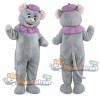 Gray Mouse Mascot Costume with Purple Cap and Scarf