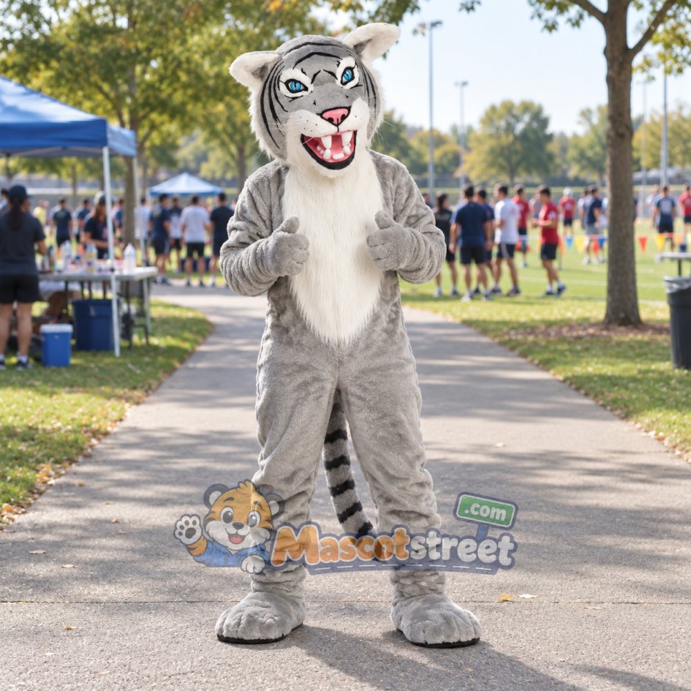 Gray Tiger Mascot Costume Gray Tiger Mascot Costume