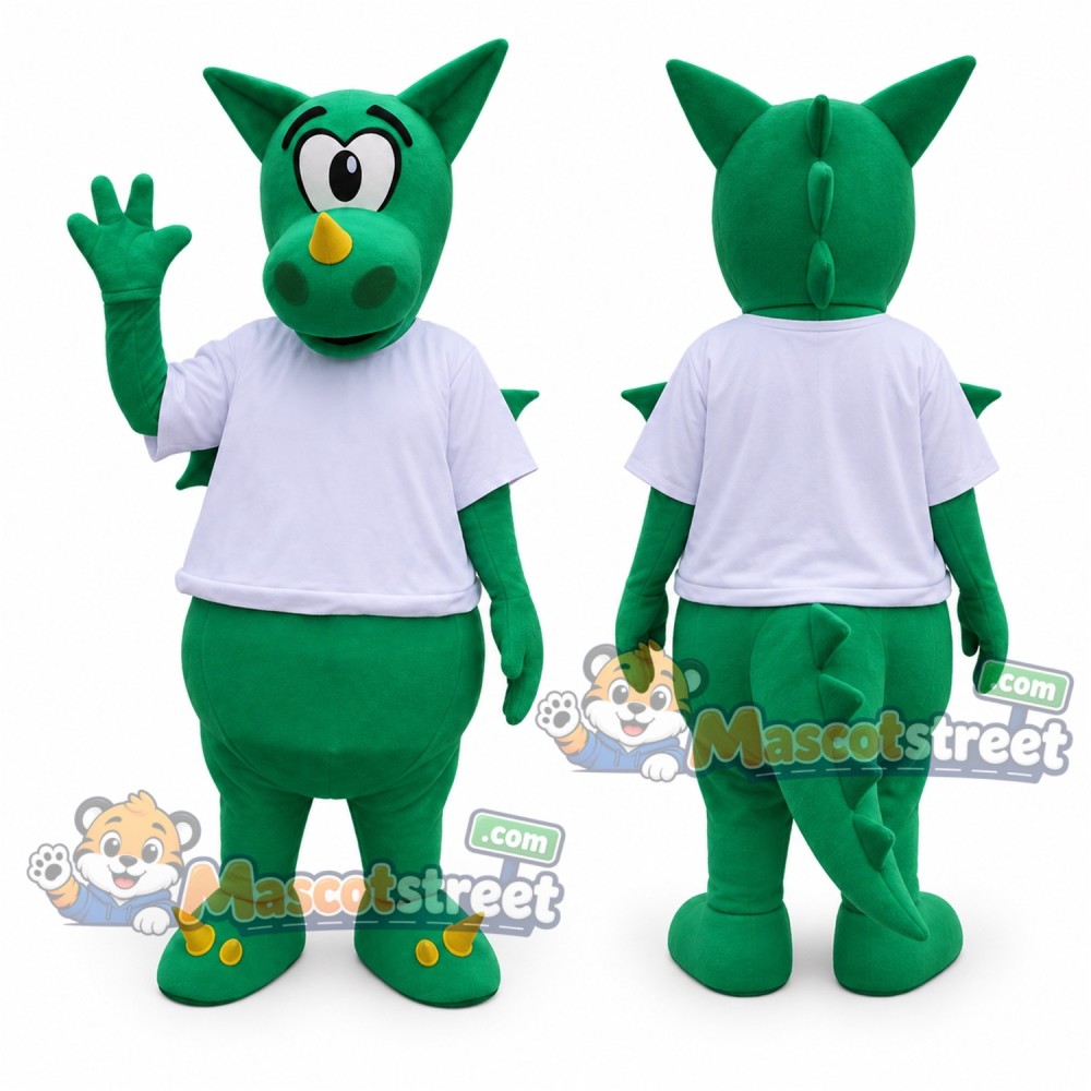 Green Dragon Mascot Costume with White Shirt Green Dragon Mascot Costume with White Shirt