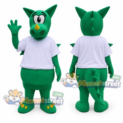 Green Dragon Mascot Costume with White Shirt Green Dragon Mascot Costume with White Shirt