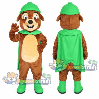 Brown Prairie Dog Mascot Costume with Green Cape and Cap Brown Prairie Dog Mascot Costume with Green Cape and Cap