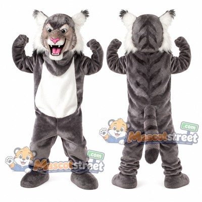 Gray Wildcat Mascot Costume with White Shirt