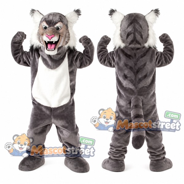 Gray Wildcat Mascot Costume with White Shirt