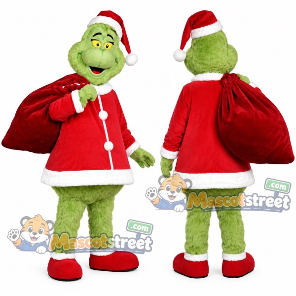 Green Christmas Monster Mascot Costume with Red Santa Suit