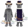 Gray Dog Mascot Costume with Crown and Purple Royal Cape