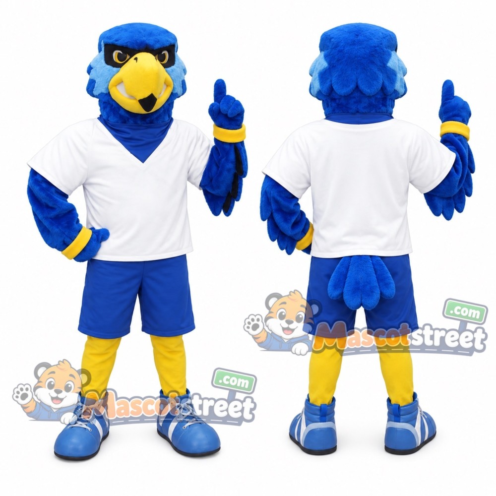 Blue Eagle Mascot Costume with White Shirt and Blue Shorts Blue Eagle Mascot Costume with White Shirt and Blue Shorts