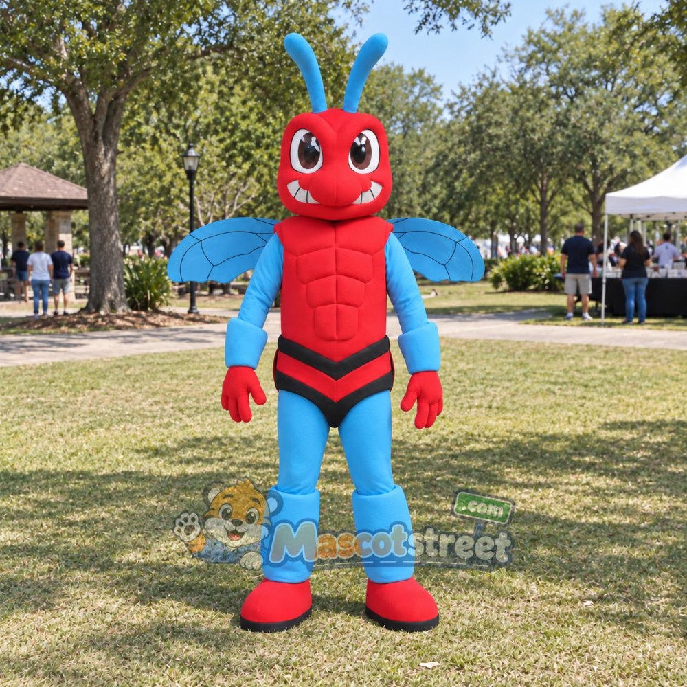 Red and Blue Hornet Mascot Costume