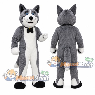 Gray Dog Mascot Costume with Black Bow Tie Gray Dog Mascot Costume with Black Bow Tie