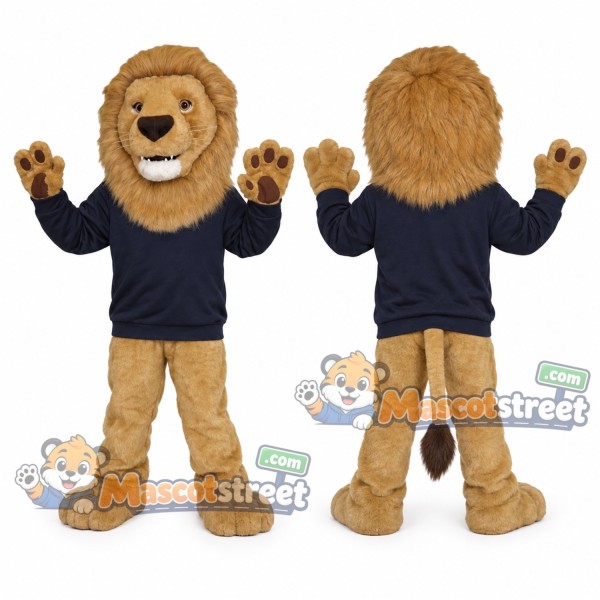 Tan Lion Mascot Costume with Navy Shirt