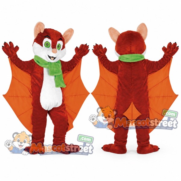 Brown Bat Mascot Costume with Green Scarf