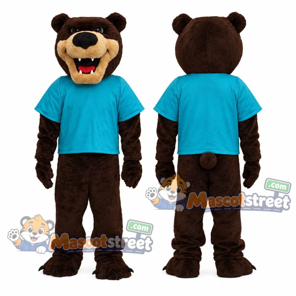 Brown Bear Mascot Costume with Teal Shirt and Sunglasses
