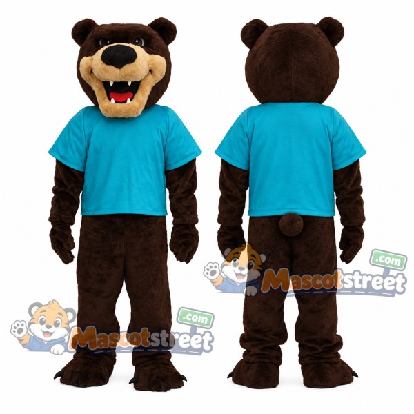 Brown Bear Mascot Costume with Teal Shirt and Sunglasses