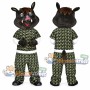 Black Boar Mascot Costume with Green Patterned Outfit
