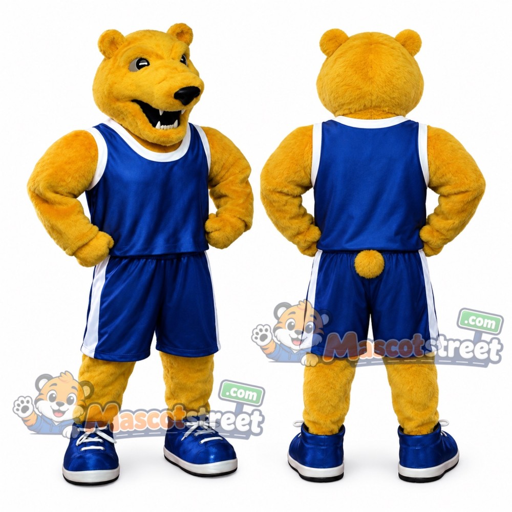 Yellow Bear Mascot Costume with Blue Sports Uniform Yellow Bear Mascot Costume with Blue Sports Uniform