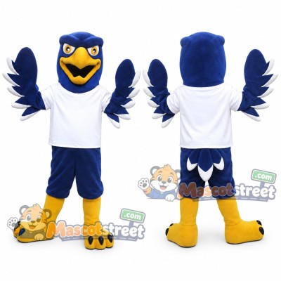 Blue Hawk Mascot Costume with White Shirt and Blue Shorts Blue Hawk Mascot Costume with White Shirt and Blue Shorts