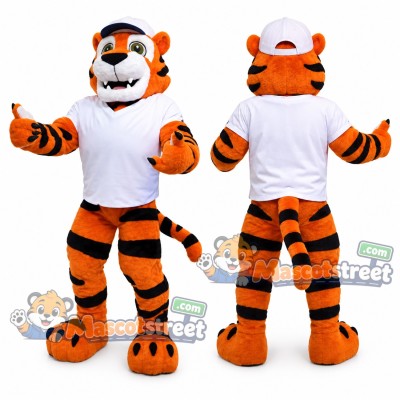 Orange Tiger Mascot Costume with White Shirt and Cap Orange Tiger Mascot Costume with White Shirt and Cap