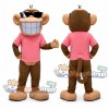 Brown Monkey Mascot Costume with Pink Shirt and Sunglasses