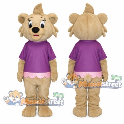 Tan Bear Mascot Costume with Purple Shirt Tan Bear Mascot Costume with Purple Shirt