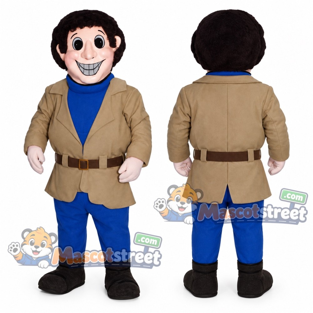 Man Mascot Costume with Tan Jacket and Blue Pants