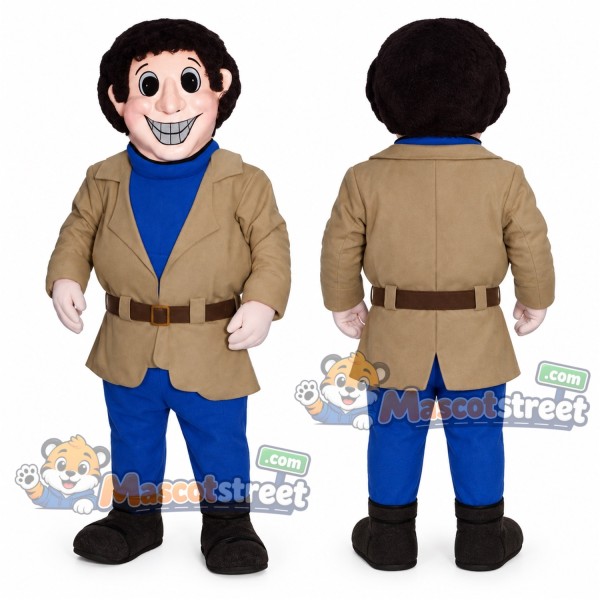 Man Mascot Costume with Tan Jacket and Blue Pants