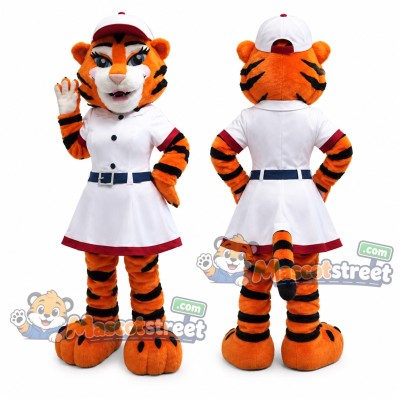 Orange Tiger Mascot Costume with White Dress and Cap Orange Tiger Mascot Costume with White Dress and Cap