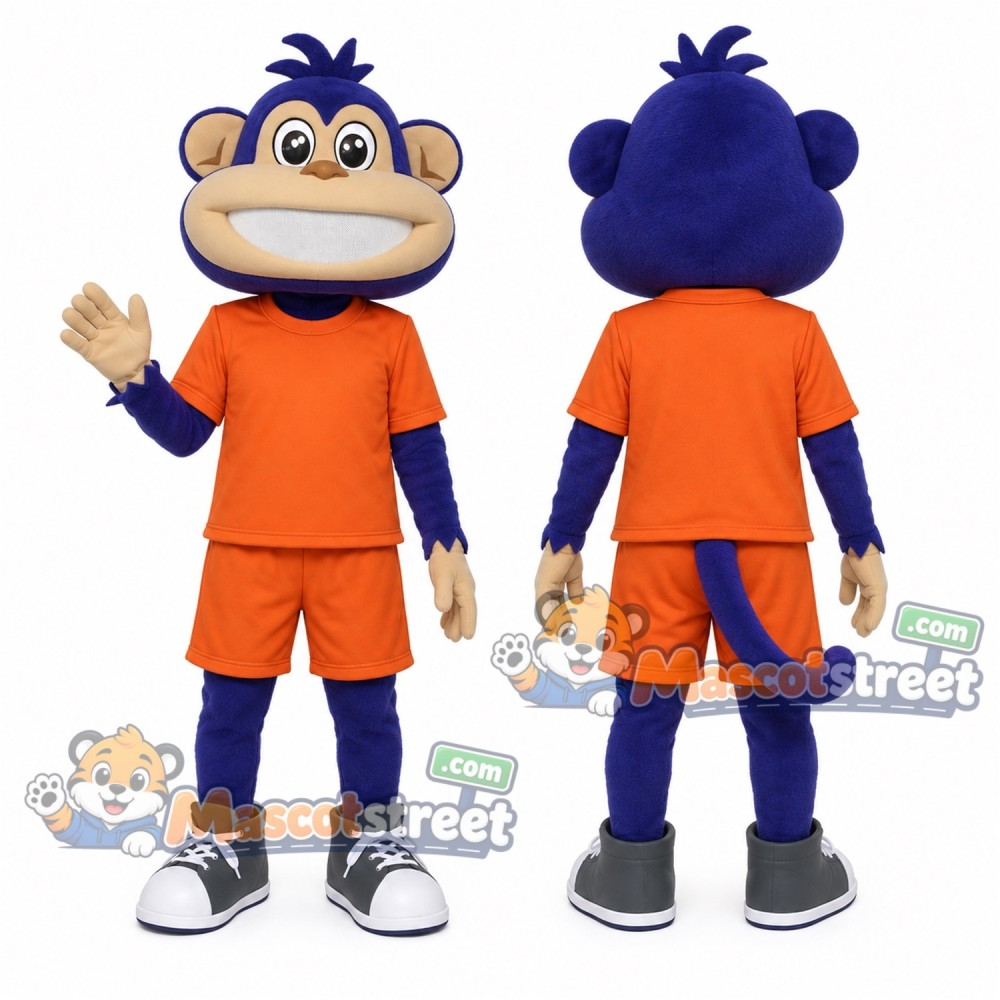Blue Monkey Mascot Costume with Orange Sports Uniform Blue Monkey Mascot Costume with Orange Sports Uniform