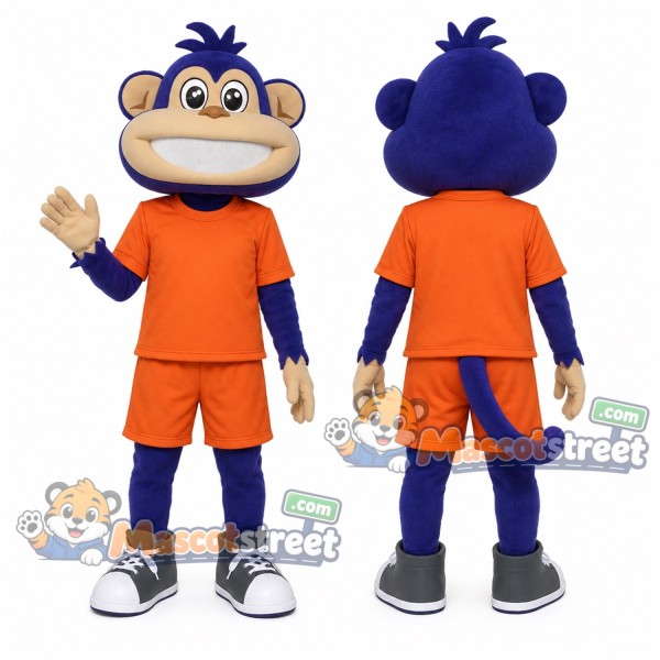 Blue Monkey Mascot Costume with Orange Sports Uniform