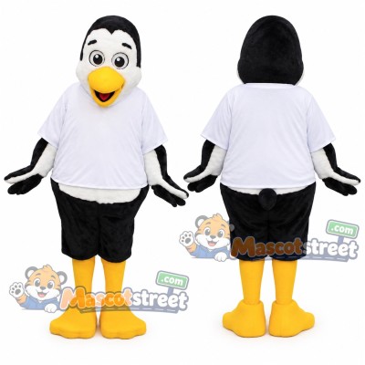 Penguin Mascot Costume with White Shirt and Black Shorts