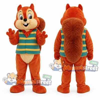 Orange Squirrel Mascot Costume with Striped Shirt