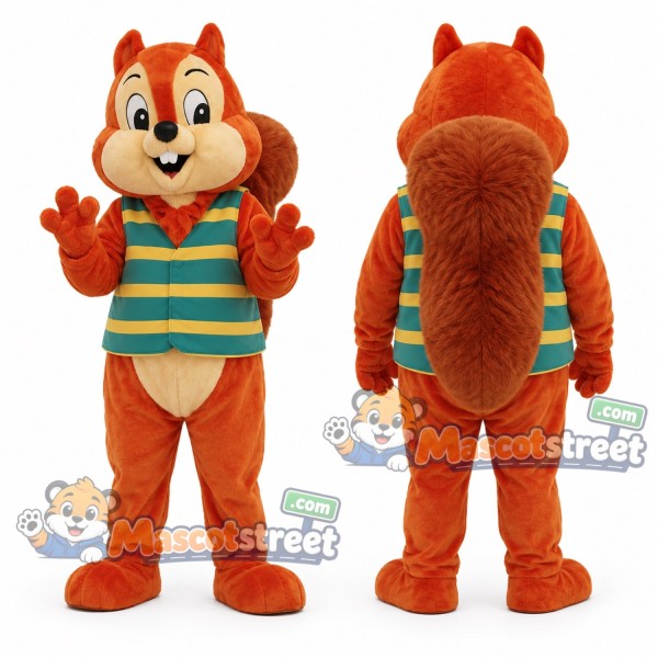 Orange Squirrel Mascot Costume with Striped Shirt