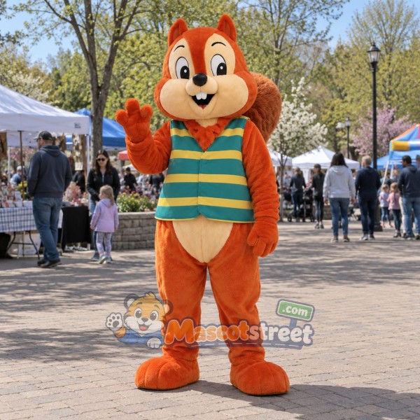 Orange Squirrel Mascot Costume with Striped Shirt